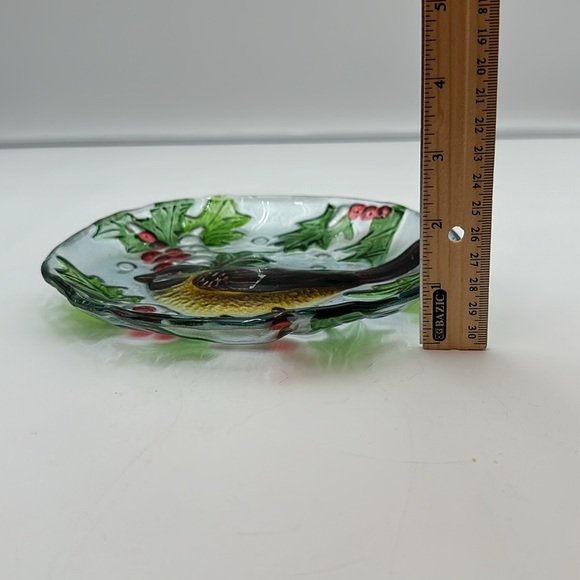 Fused Glass Bird Plate with Holly Berries - Picture 15 of 16